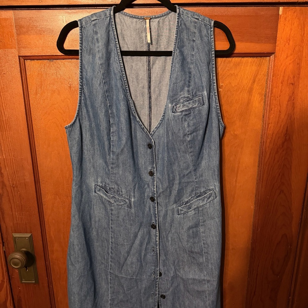Free people button front Jean denim vneck maxi dress
